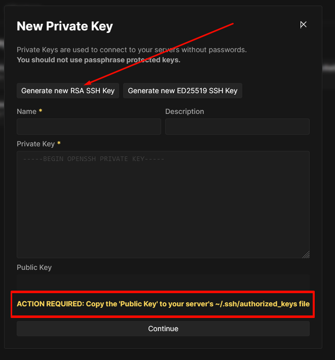 coolify adding new private key