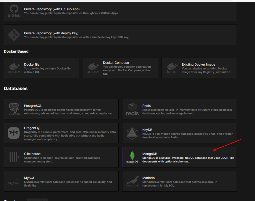 selecting mongodb installation