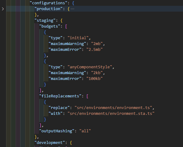 angular.json config for staging env