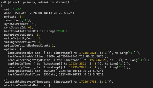 rs.status() cmd screen
